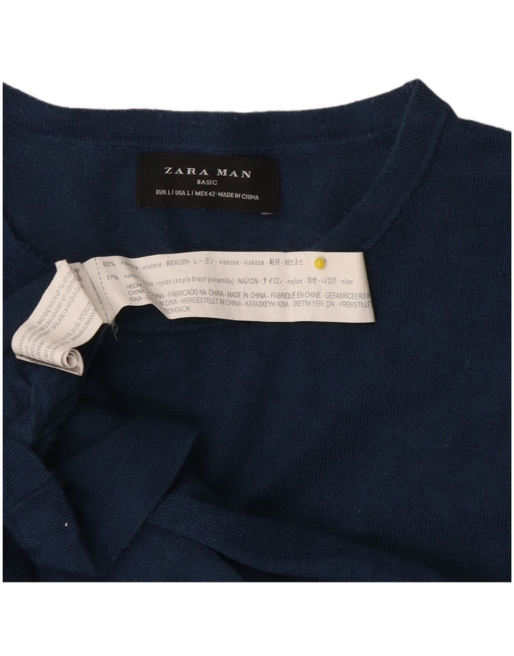 Zara Herren-Top, langärmelig, groß, Marineblau, Viskose