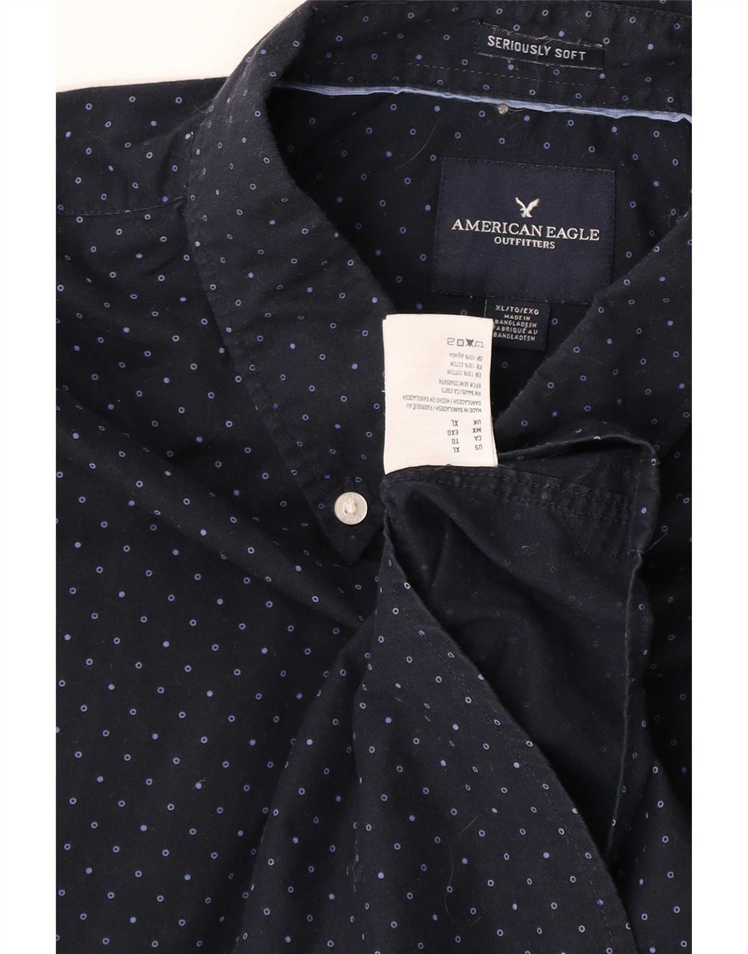 American Eagle Herrenhemd XL Marineblau gepunktete Baumwolle