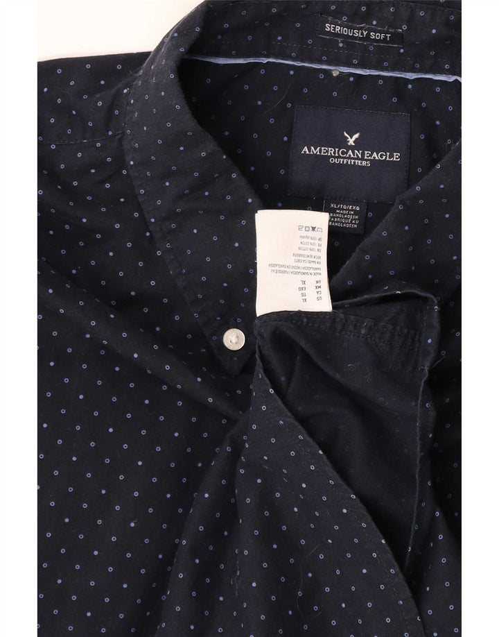 American Eagle Herrenhemd XL Marineblau gepunktete Baumwolle