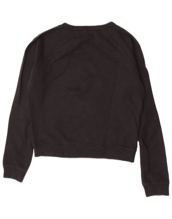 Benetton Womens Crop Graphic Sweatshirt Pullover UK 14 Medium Schwarz