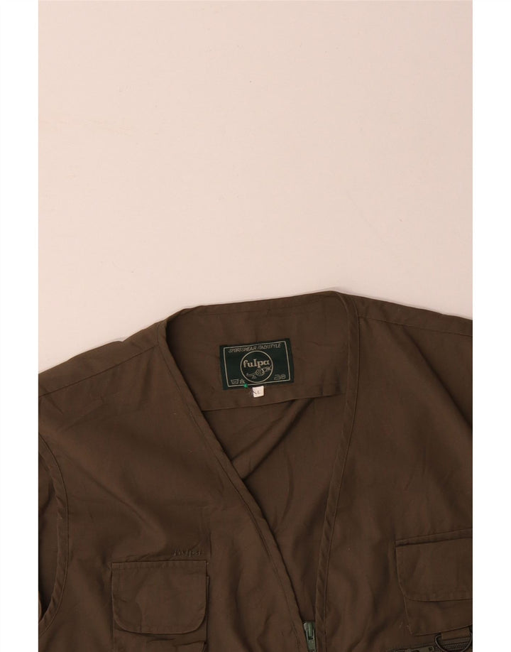 VINTAGE Herren Utility Gilet UK 40 Große braune Baumwolle