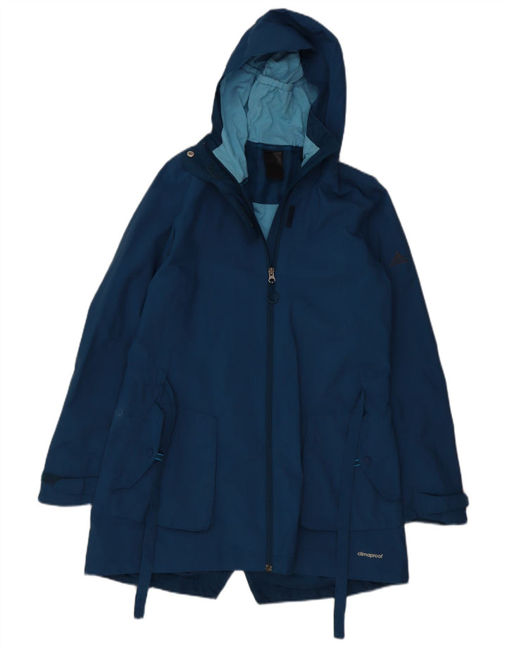 ADIDAS Damen Clima Proof Hooded Windjacke Mantel UK 14 Mittelblau