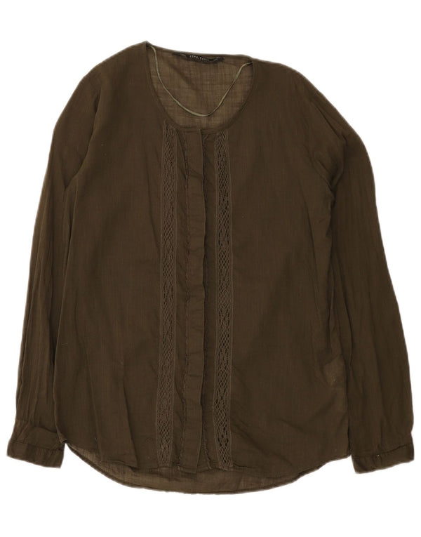 Zara Damen Loose Fit Hemdbluse UK 6 XS Khaki Baumwolle