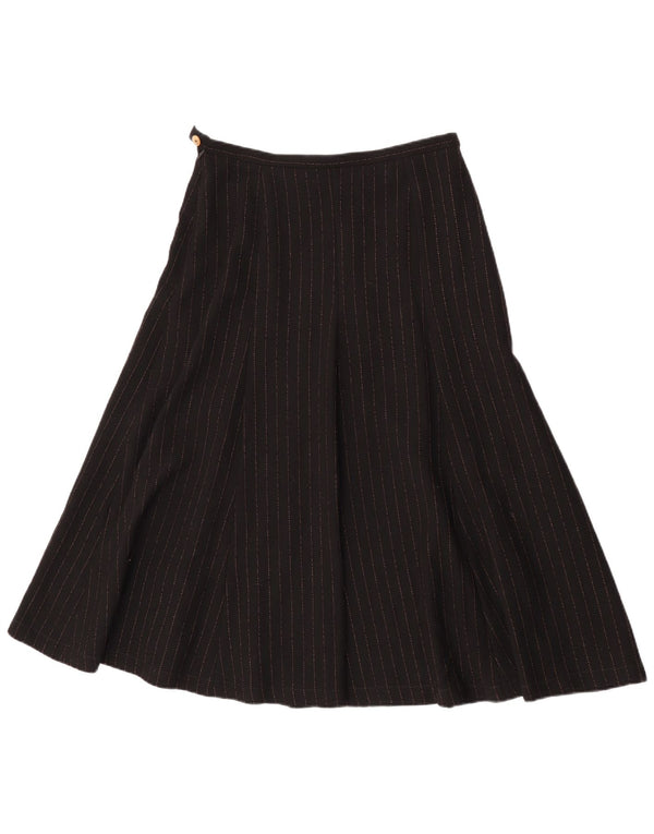 Vintage Damen High Waist A-Linie Rock UK 12 Medium W30 Schwarz gestreift