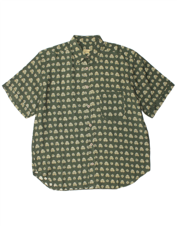 Vintage Damen Übergroßes Hemd mit abstraktem Muster, UK 16, groß, grün, geometrisch