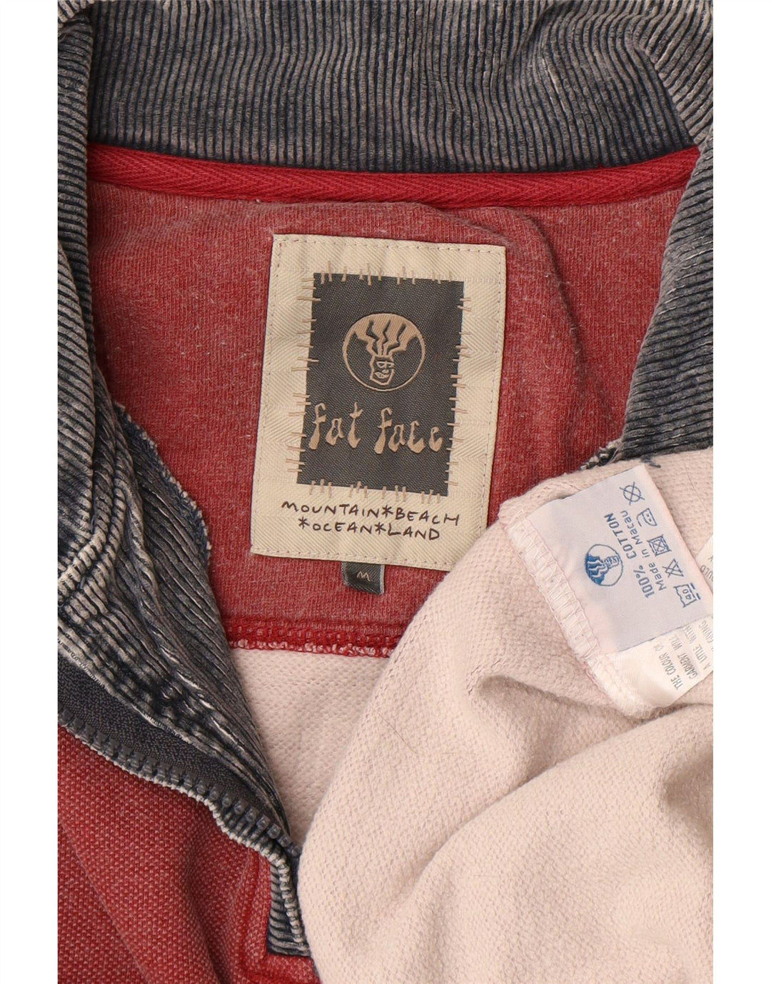 FAT FACE Herren-Sweatshirt mit grafischem Reißverschluss am Hals, mittelrote Baumwolle