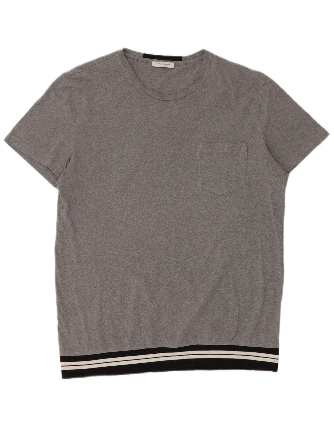 Paolo Pecora Herren T-Shirt Top Mittelgrau Farbblock