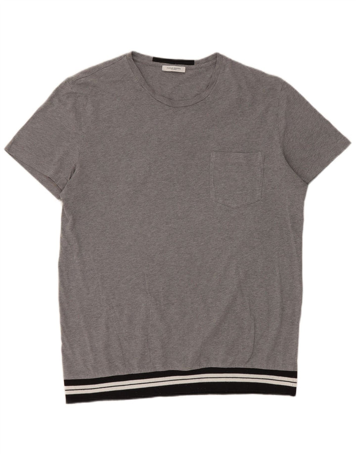 Paolo Pecora Herren T-Shirt Top Mittelgrau Farbblock