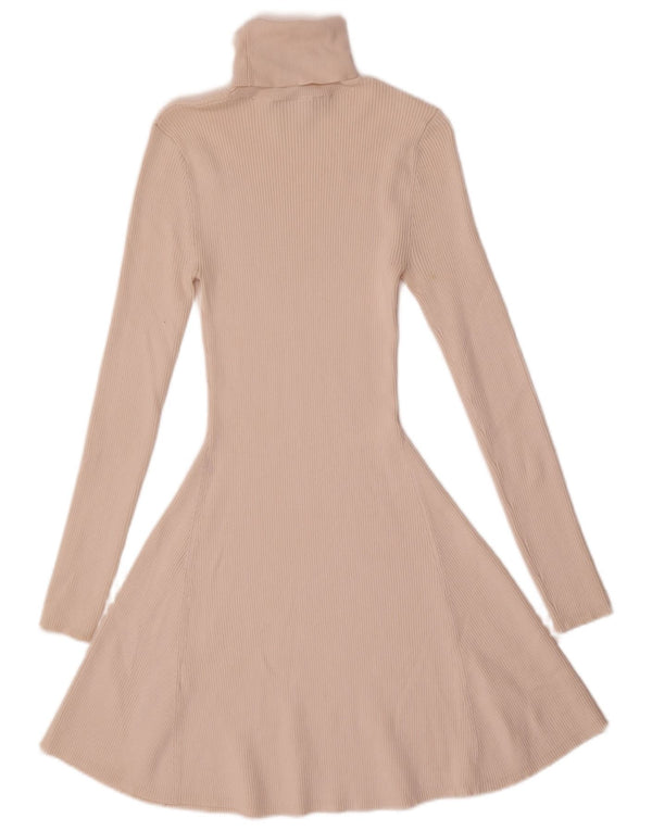 Zara Damen Rollkragenpulloverkleid mit langen Ärmeln, UK 12, mittelbeige Viskose