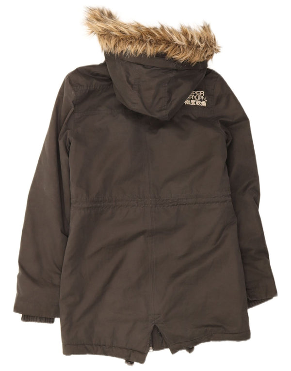Superdry Damen The Windparka Hooded Parka Jacke UK 6 XS Grau Baumwolle