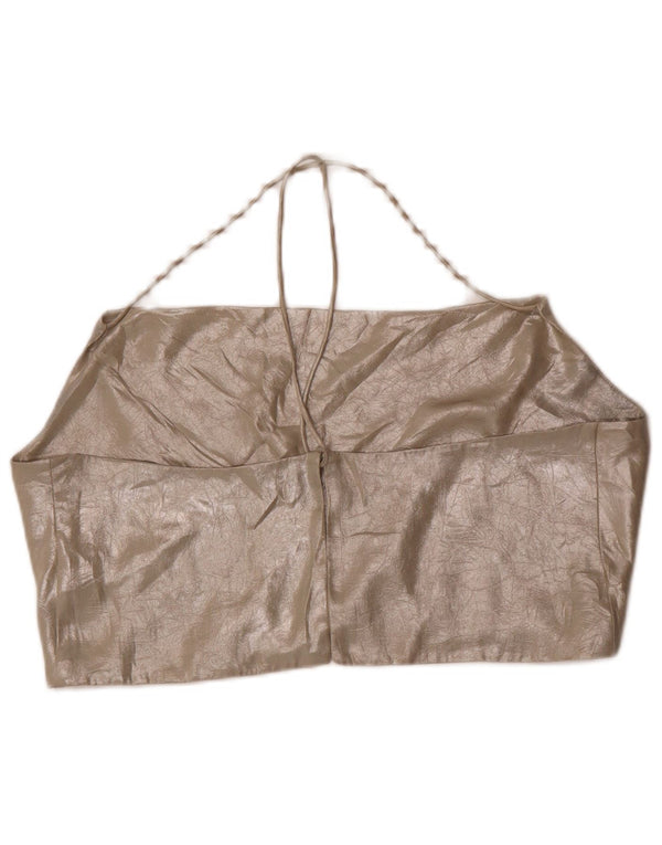 Zara Womens Crop Halter Top UK 18 XL Gold Polyester