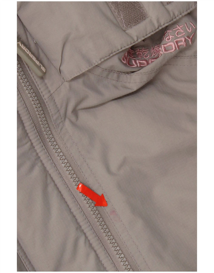 Superdry Damen-Windbreakerjacke mit Kapuze, UK 16, Größe L, graues Nylon