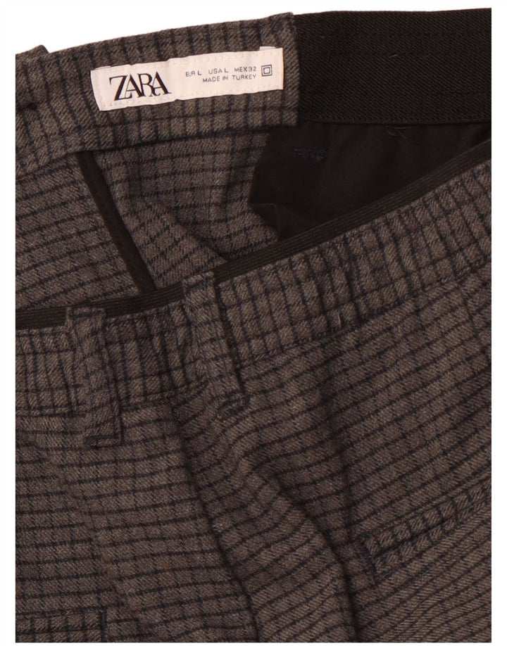 ZARA Damen Tapered Chino-Hose, Größe L, W34, L27, Grau kariert