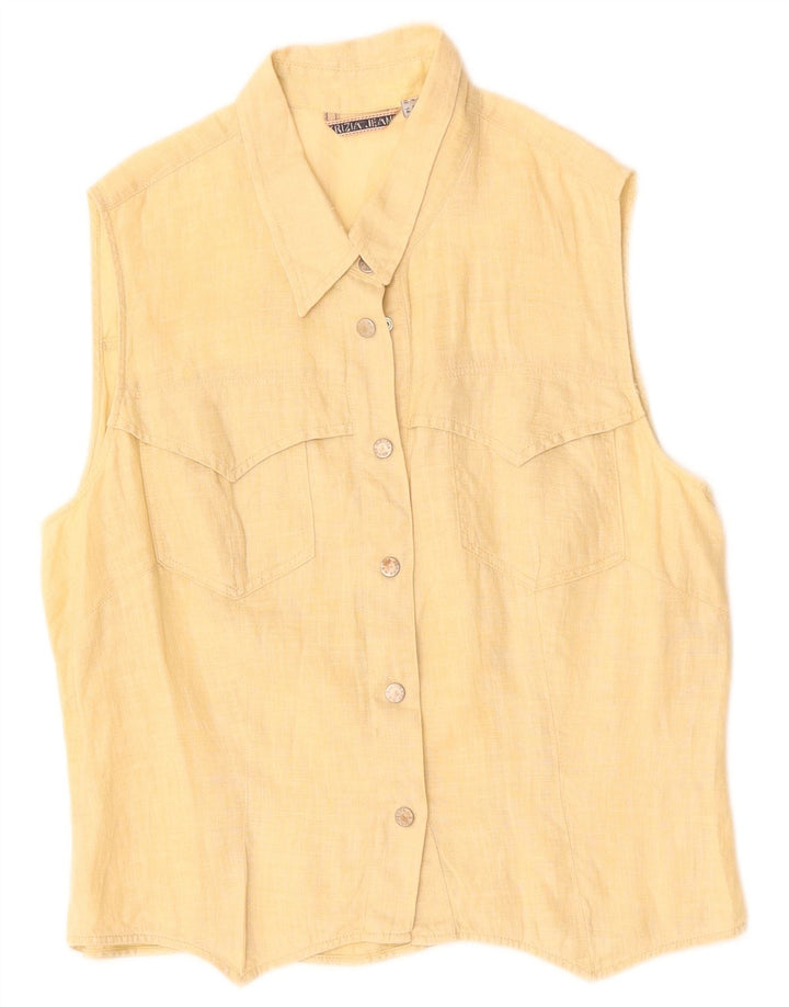 Krizia Jeans Damen Grafik-Ärmelloses Hemd UK 14 Large Gelb