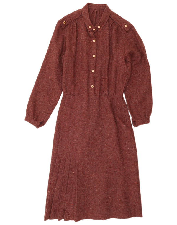 Vintage Damen Langarm-Maxikleid UK 14 Medium Burgunderrot meliert