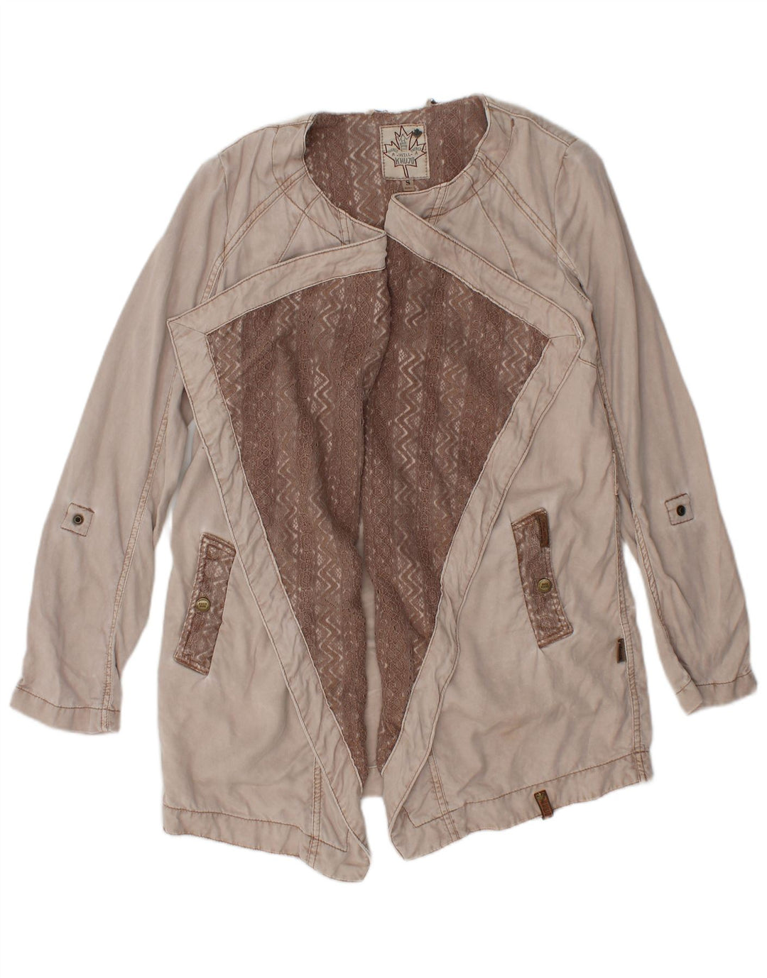 KHUJO Offene Damen-Blazerjacke UK 10 Small Beige Colourblock Lyocell