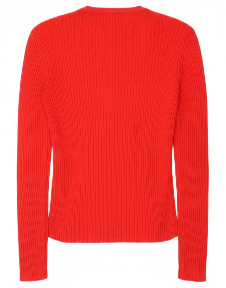 Benetton Damen-Cardigan-Pullover UK 12 Mittelrote Baumwolle