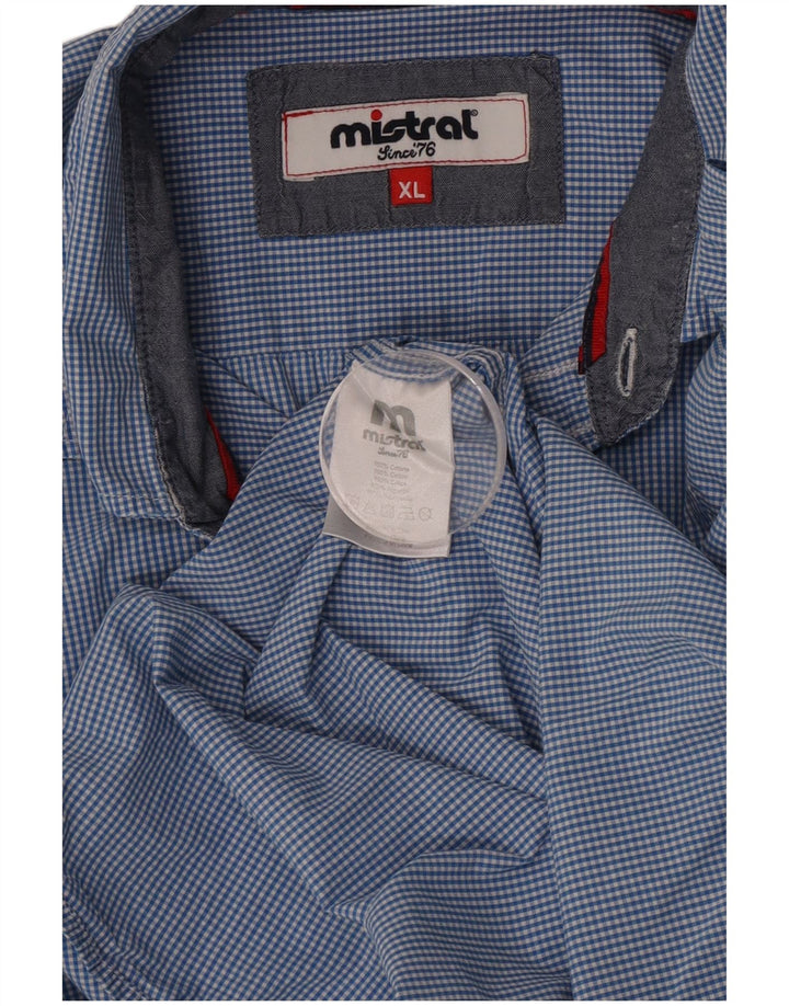 Mistral Herrenhemd XL, blaue Gingham-Baumwolle