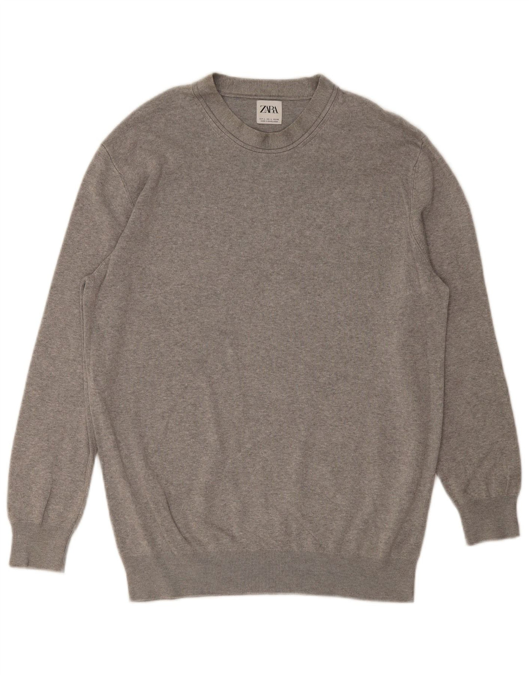 ZARA Herren-Pullover mit Rundhalsausschnitt, groß, graue Viskose