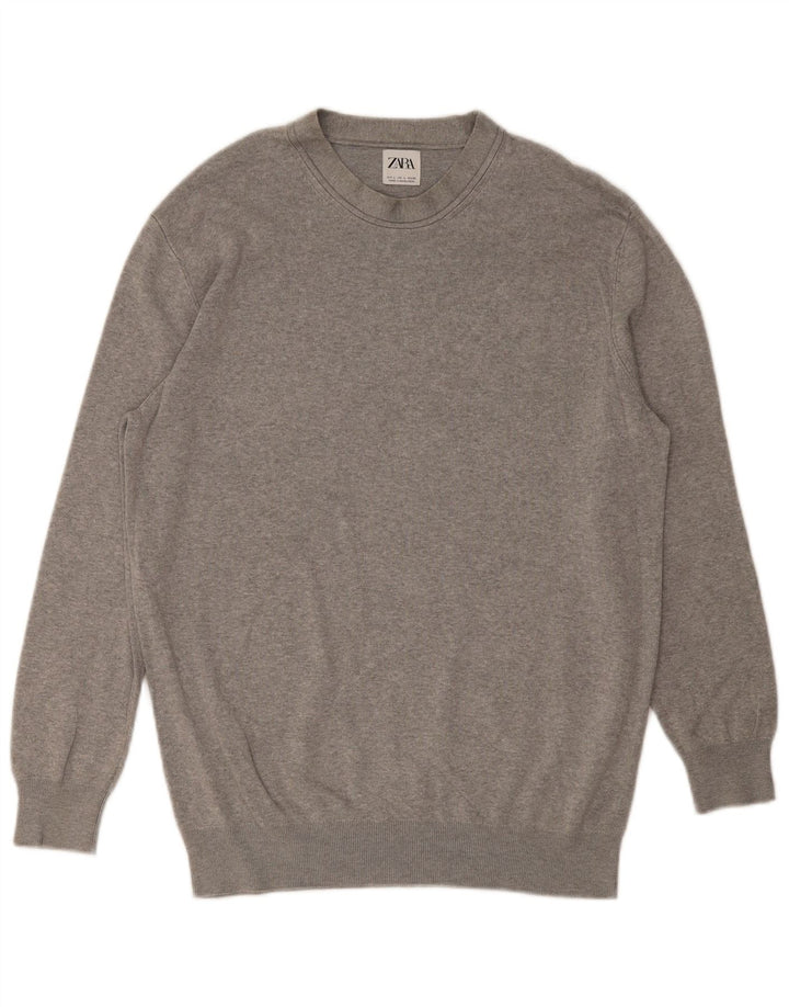 ZARA Herren-Pullover mit Rundhalsausschnitt, groß, graue Viskose
