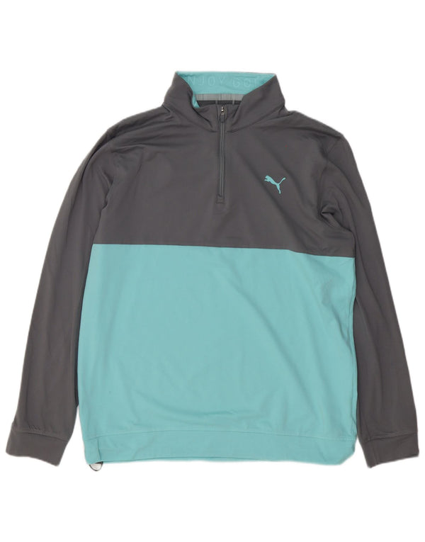 Puma Herren-Pullover-Trainingsanzugoberteil mit Reißverschluss am Hals, großes graues Farbblock-Polyester