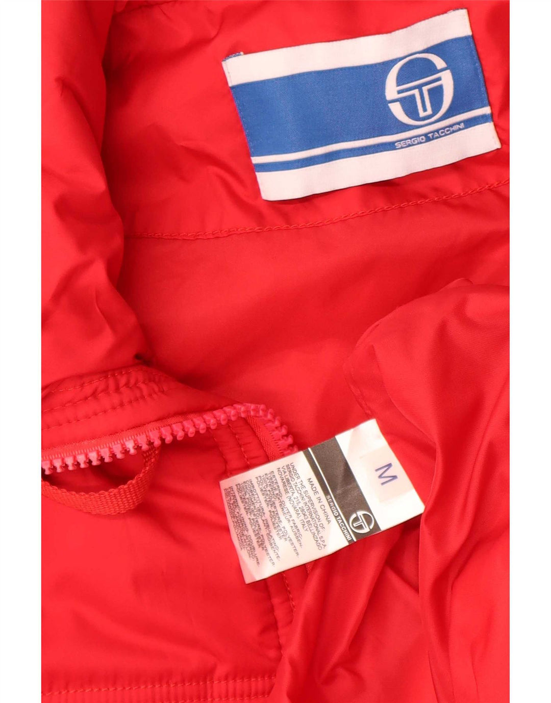 Sergio Tacchini gepolsterte Herrenjacke mit Kapuze, UK 38, Mittelrot, Polyester