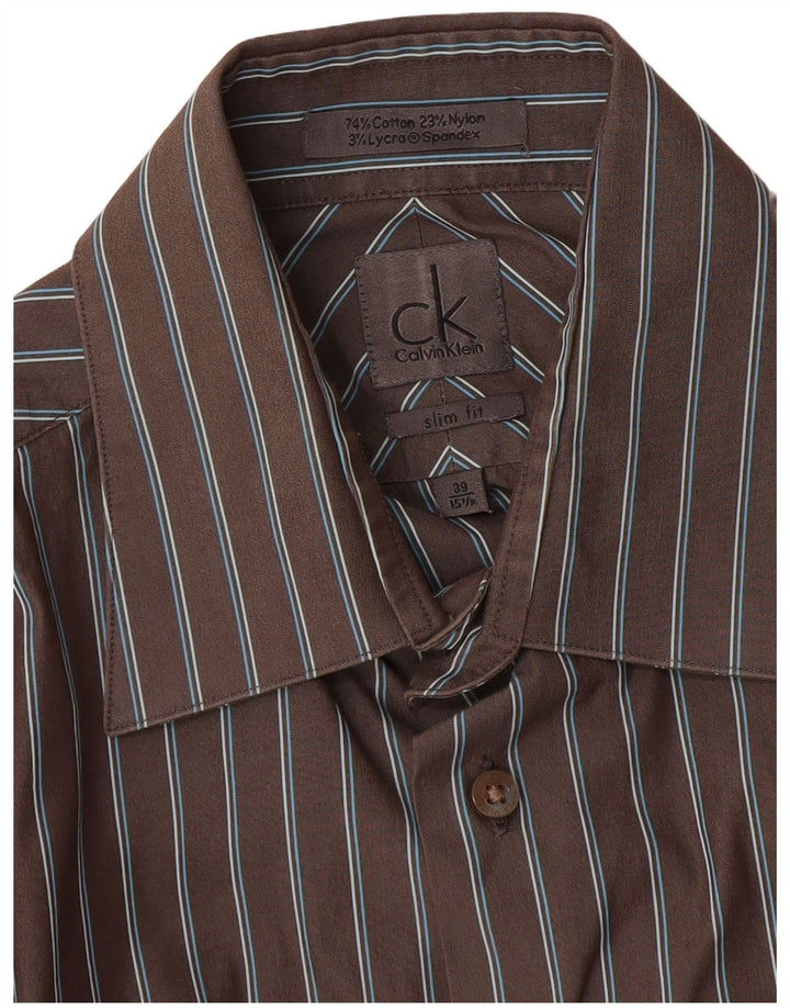 Calvin Klein Herren Slim Fit Hemd Größe 39 15 1/2 Mittelgrauer Nadelstreifen