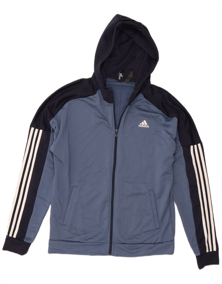 Adidas Herren-Kapuzenpullover mit Reißverschluss, groß, blaues Farbblock-Polyester