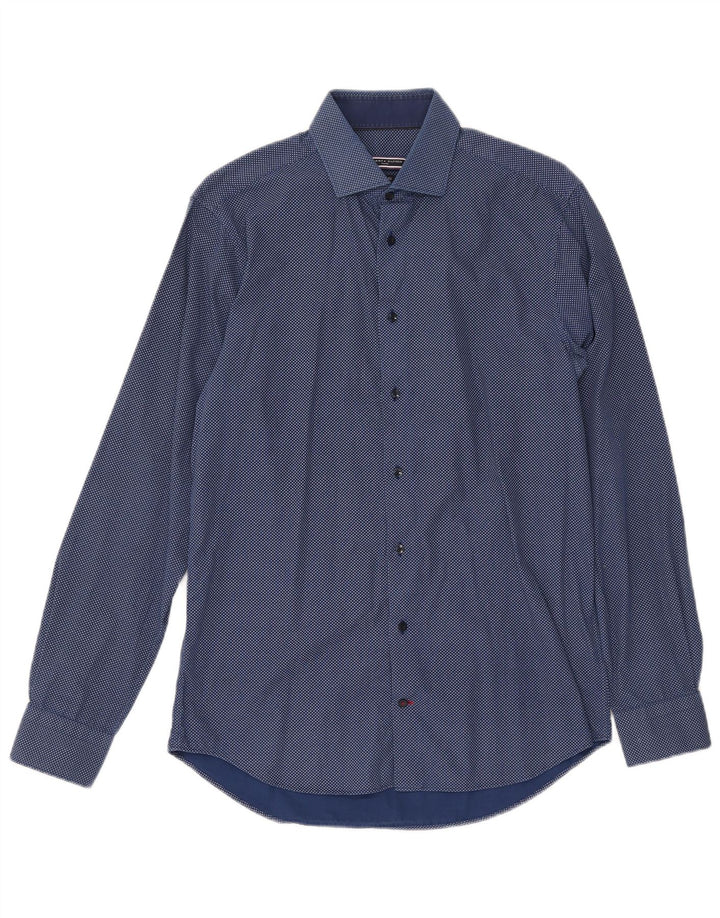 TOMMY HILFIGER Herren-Hemd mit abstraktem Muster, Größe 15 1/2 39, mittleres Marineblau