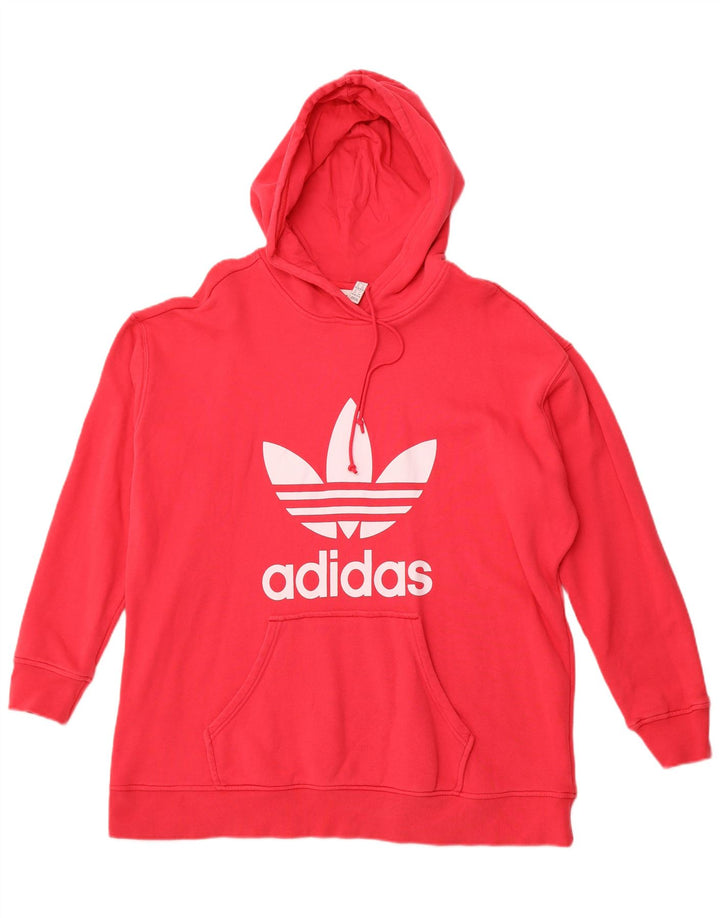 ADIDAS Womens Oversized Graphic Hoodie Pullover UK 20/22 XL Rote Baumwolle