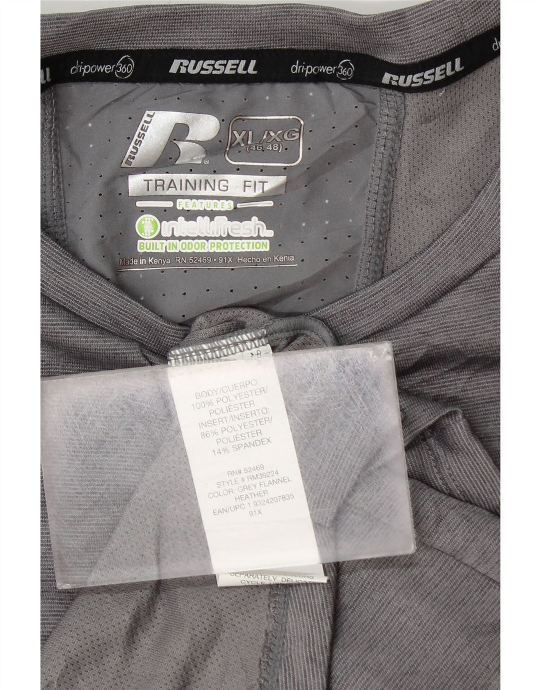 RUSSELL ATHLETIC Herren Dri-Power T-Shirt Top XL Grau Polyester