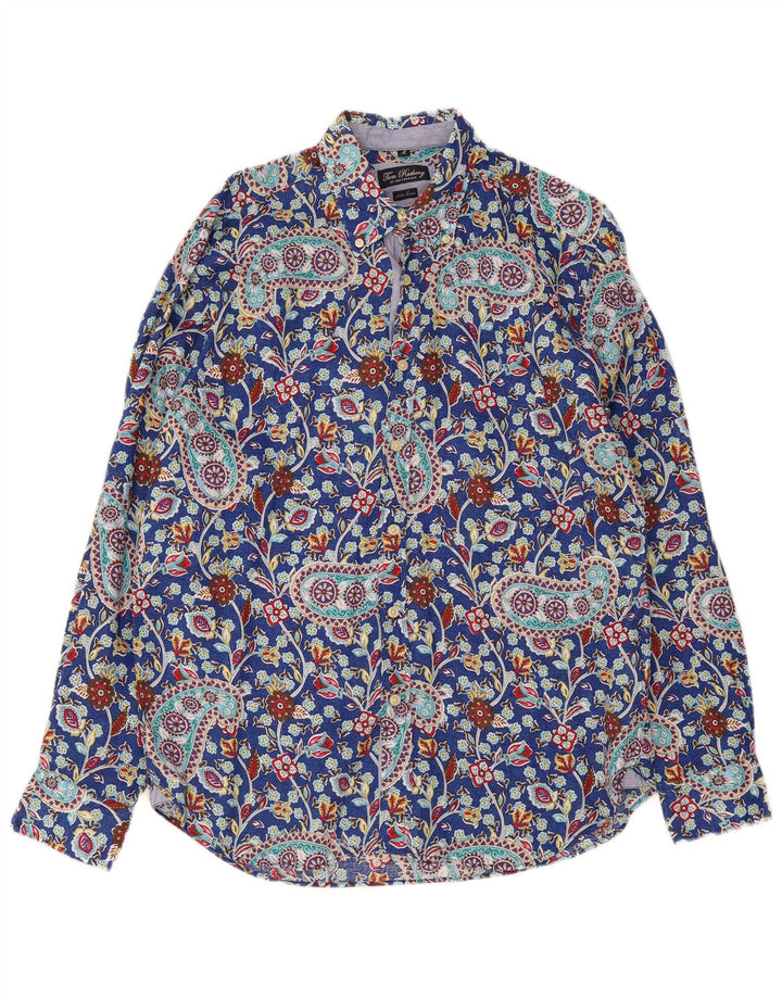 Tom Rusborg Herrenhemd Mittelblaues Paisley-Leinen