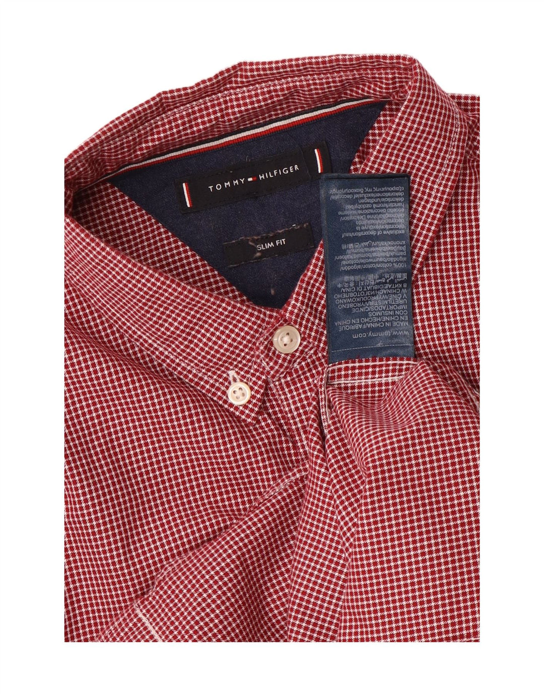 TOMMY HILFIGER Herren Slim Fit Hemd Mittelrote Hahnentritt-Baumwolle