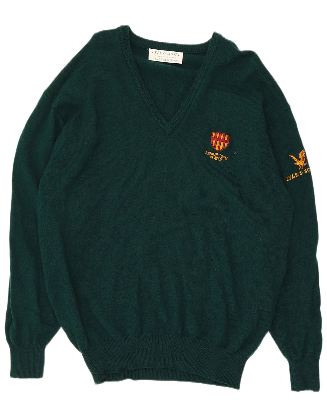 Lyle & Scott Herren-Pullover mit V-Ausschnitt, mittelgrüne Schurwolle