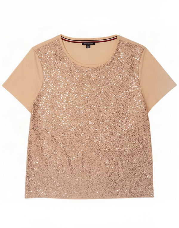Tommy Hilfiger Damen T-Shirt mit Pailletten, UK 18, XL, Rosa, Baumwolle