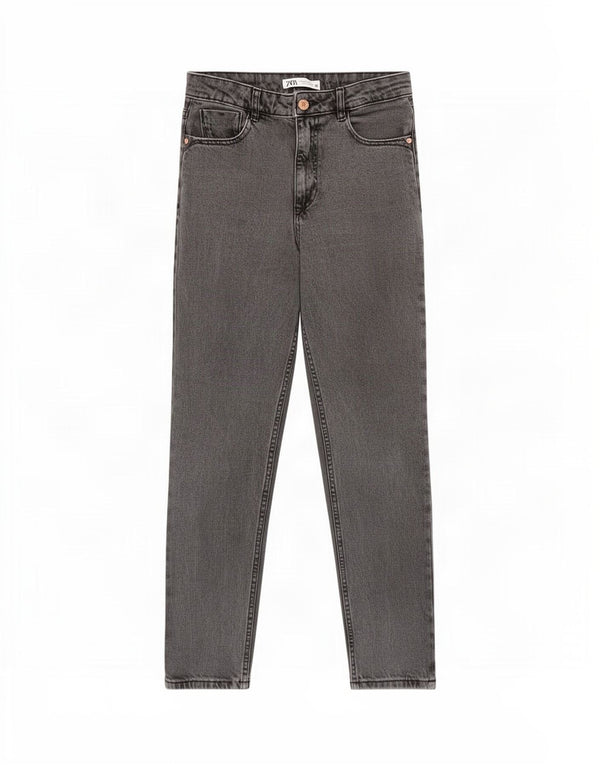 Zara Damen High Waist Tapered Jeans EU 38 Small W28 L28 Graue Baumwolle