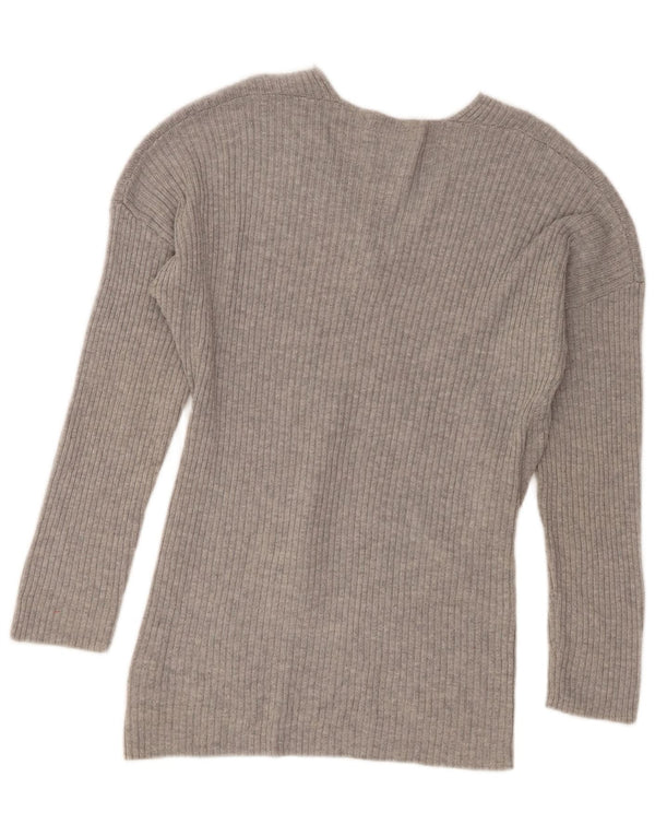 Topshop Damen-Pullover mit V-Ausschnitt, UK 12, Mittelgrau, Acryl