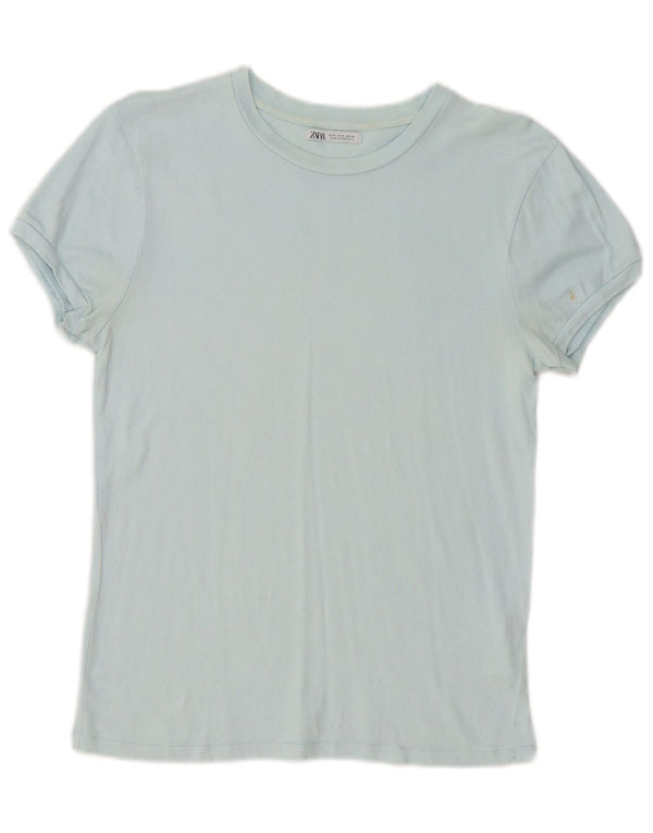 Zara Damen T-Shirt Top UK 10 Small Blaue Viskose