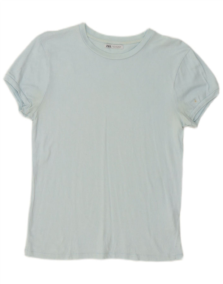 Zara Damen T-Shirt Top UK 10 Small Blaue Viskose