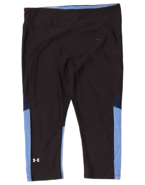 Under Armour Damen Heat Gear Capri Leggings UK 14 Large Schwarz Colourblock