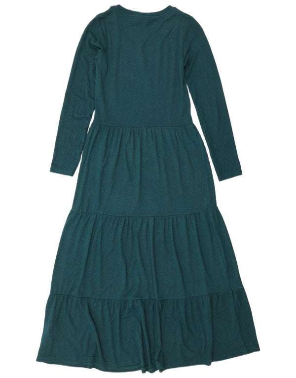 Weird Fish Damen-Maxikleid mit langen Ärmeln, Größe S, Grün, Viskose