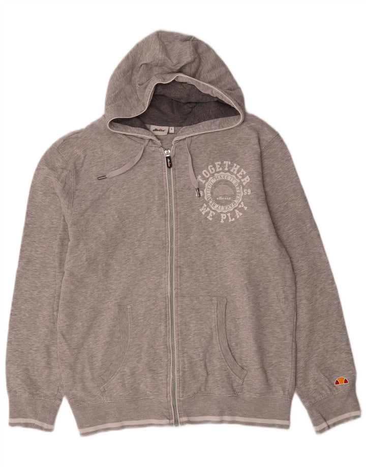 Ellesse Herren-Kapuzenpullover mit grafischem Reißverschluss, groß, graue Baumwolle