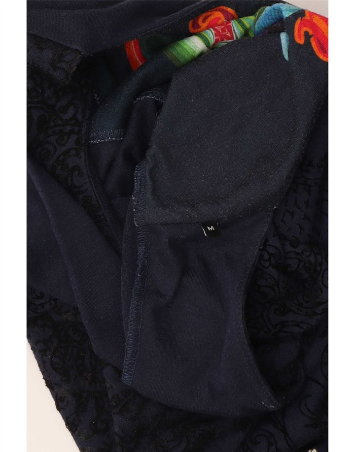 Desigual Damen Grafisches Langarm-Etuikleid aus mittelblauer Viskose mit Blumenmuster