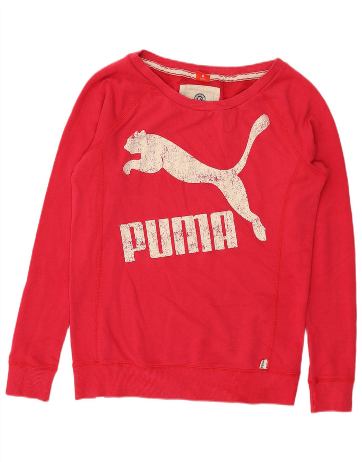 Puma Womens Graphic Sweatshirt Pullover UK 12 Mittelrosa Baumwolle