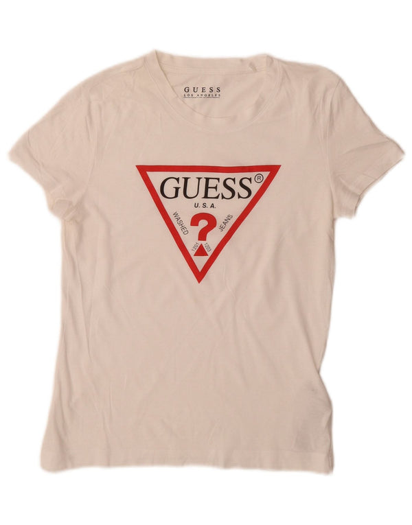 Guess Damen-T-Shirt mit Grafik, UK 6 XS, weiße Baumwolle