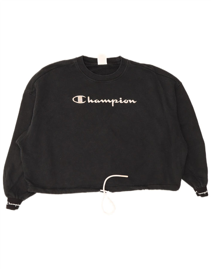 Champion Womens Graphic Oversized Sweatshirt Pullover UK 10 Small Schwarz
