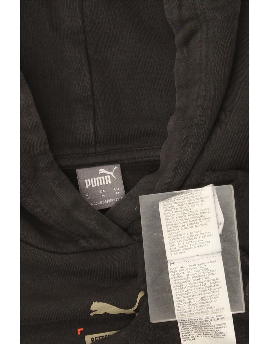 PUMA Damen Übergroßer Crop Hoodie Pullover UK 14 Mittelschwarze Baumwolle