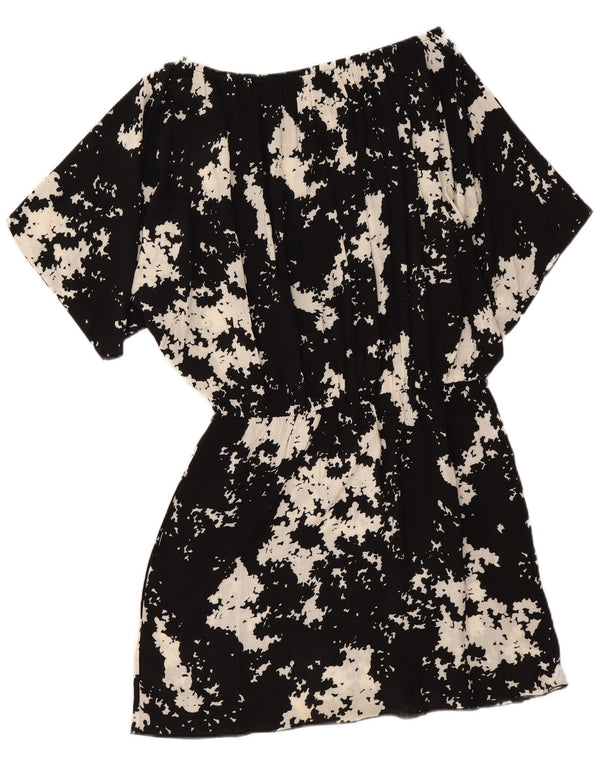 Benetton Damen-Oversize-Kleid in A-Linie mit Fledermausärmeln, Gr. 46, Größe L, Schwarz mit Blumenmuster