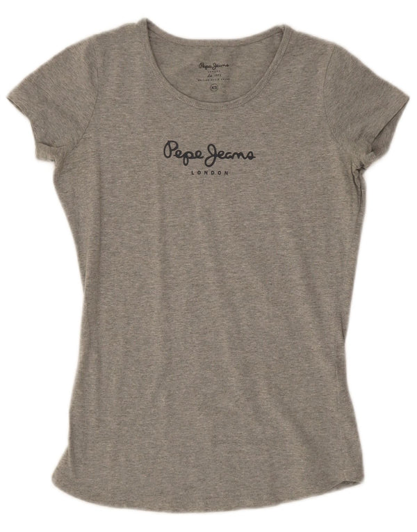 PEPE Jeans Damen Grafik T-Shirt Top UK 6 XS Grau Baumwolle