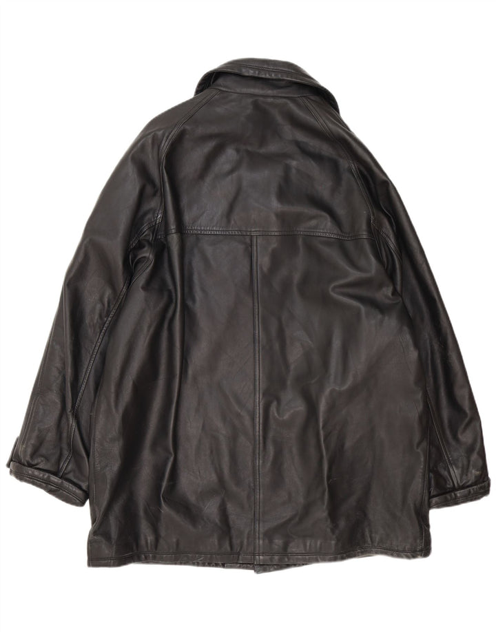 Vintage Damen Ledermantel IT 54 3XL Schwarz